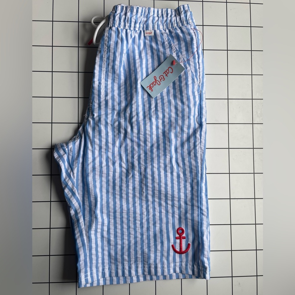 Cat & Jack Blue and White Board Shorts/lined swim trunks with Nautical Stripes